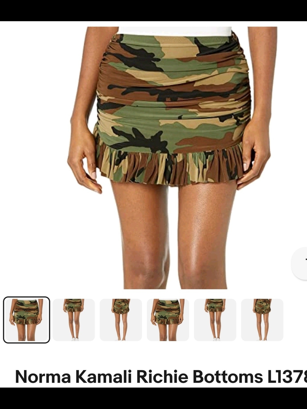 Norma Kamali Camo Ruffle Ruched Mini Skirt - Green/Brown/Black